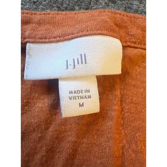 J.Jill Linen Blend Orange Short Sleeve Tunic Top Size M Split Neck Pocket Tee - Picture 4 of 7
